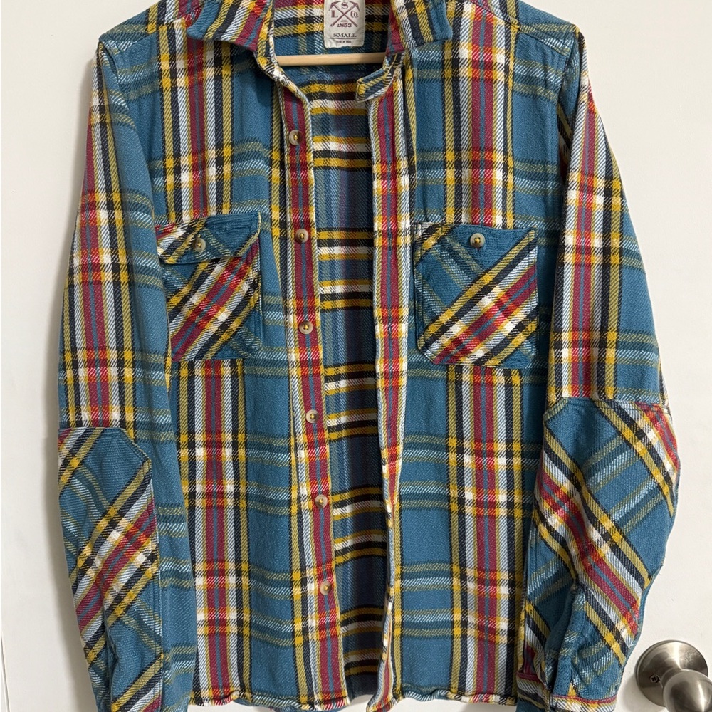 Levi's Blue Plaid Shirt with Yellow & Red Stripes